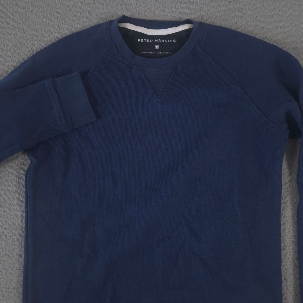 Peter Manning Sweatshirt Mens 2/S Navy Cotton Raglan Sleeve V-Stitch Pullover